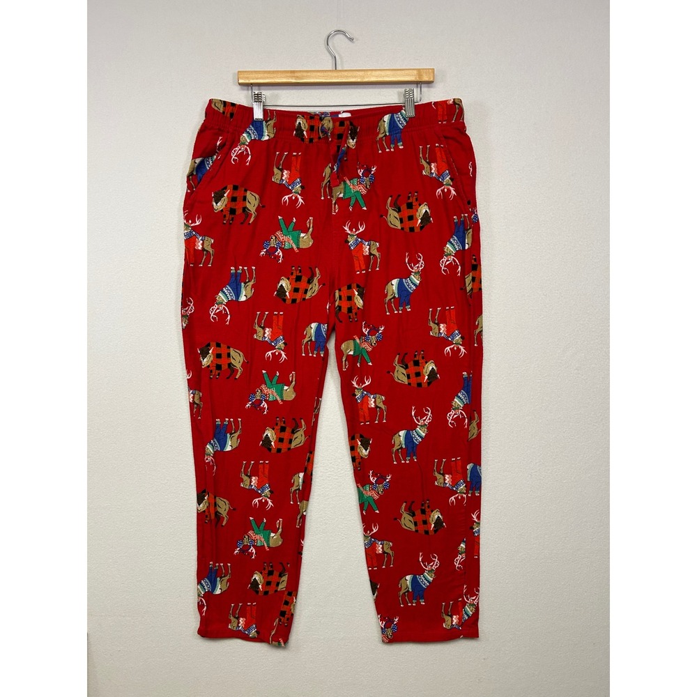 Christmas Holiday Old Navy Mens XL‎ Red Reindeer Buffalo Sweater Pajama Pants